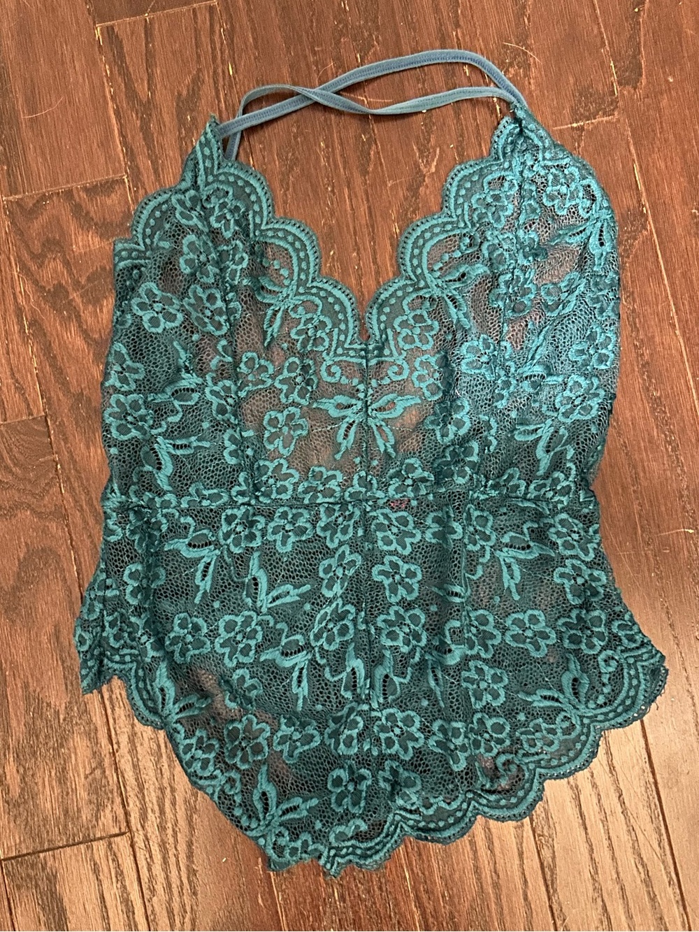 Avidlove Women's Teal Deep V Lace Teddy Bodysuit - size Large